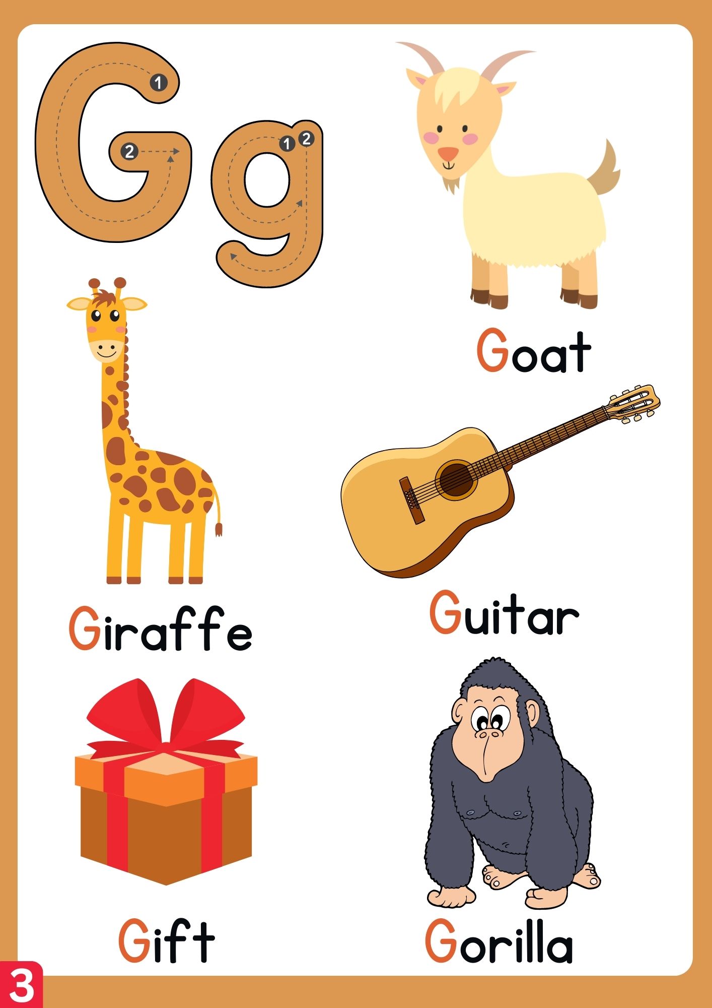 Letter g Group 3 flashcard with words